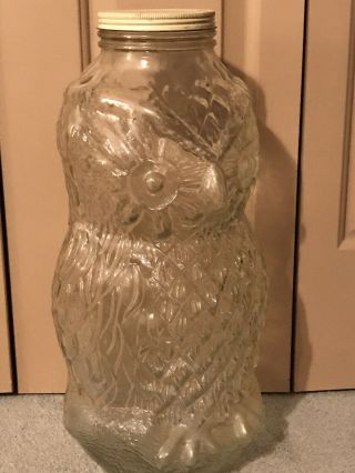 Vintage Large Wise Old Owl Glass Jar 21” With Lid Owens Illinois 2