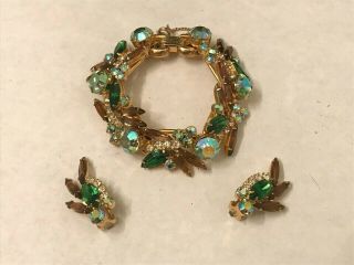 Vintage Juliana? Bracelet And Earrings,  Rhinestones,  Aurora Borealis