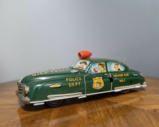 Vintage Marx Dick Tracy Police Dept Squad No.  1 Tin Litho Wind Up Toy Car Battery