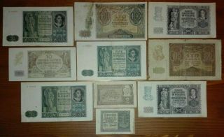 Wehrmacht - Set Of German Wwii Bank Notes For Occupied Poland 1941