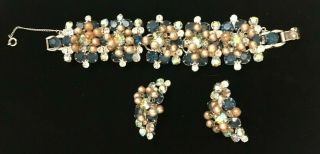 Vintage Juliana? bracelet and earrings,  rhinestones,  AB,  faux pearls 3