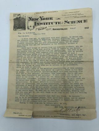 York Institute Of Science Signed Letter Personal Magnetism Hypnotism