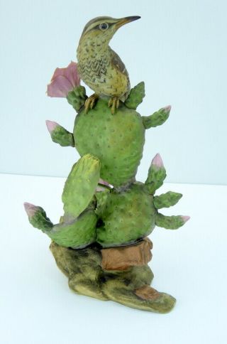 Boehm Limited Edition Cactus Wren Porcelain Figurine Lizard Signed Chipped 13 "