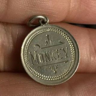 Victorian Love Token Silver Engraved Monkey Coin Charm