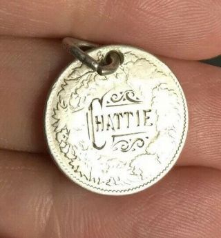 Victorian Love Token Silver Engraved Chattie Coin Charm