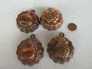 4 Vintage Copper Tin Lined Gelatin/dessert Molds - 2 " Wide - Fruits
