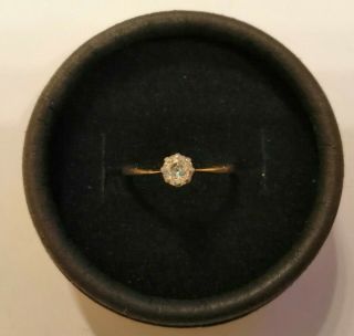 Vintage 18k Gold Ring With Solitaire Diamond Size M/n 1.  6 Gms