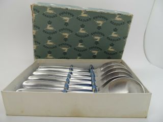 Vintage Denmark Boxed Raadvad Stainless Steel 6 Dessert Spoons Postage