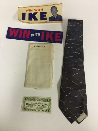 I Like Ike Tie & Pocket Square Handkerchief Vintage D.  Eisenhower Memorabilia