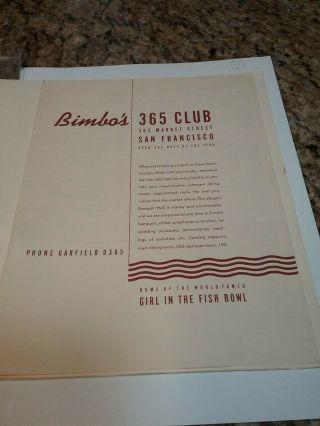 Vintage 1950,  Bimbo ' s 365 Club,  Restaurant,  San Francisco Menu 3