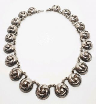 Gorgeous Vintage Signed Mexico Sterling Silver Repousse Floral Link Necklace