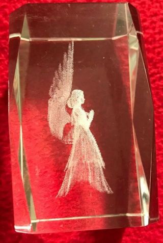 3d Paperweight Crystal Glass Laser Etched Hologram Full Winged Gown Angel