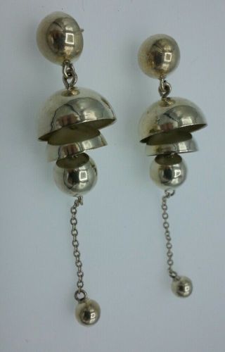 Taxco Sterling Silver Modernist Dome Dangle Earrings
