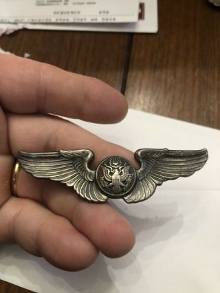 Wwii Sterling Silver Air Crew 3” Full Size Wings Badge/pin