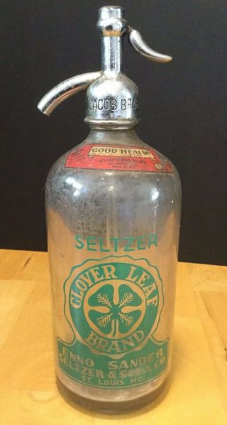 Vintage Clover Leaf Seltzer And Soda Advertising Bottle St.  Louis Mo 4 Leaf