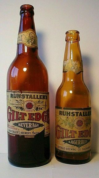 2 Pre Pro Ruhstaller Buffalo Brg Co.  Paper Beer Label Bottles,  Sacramento,  Cal
