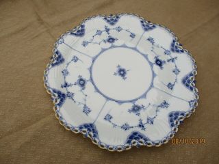 Royal Copenhagen 1894 - 1900 Blue Fluted Full Lace Cake Pie Plate Pierced Border