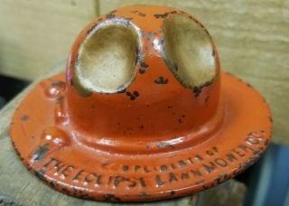 Vintage Orange Hat Paperweight The Eclipse Lawn Mower Co Cast Iron Advertising
