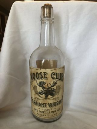 Moose Club Straight Whiskey Quart Bottle Pre - Pro Kansas City Mo Great Label