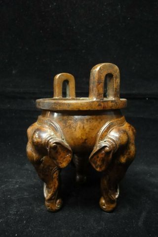 Very Fine Old Chinese Bronze Elephant Heads Censer Incense Burner " Xuande " Marks