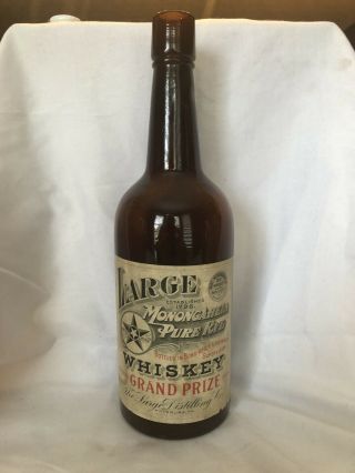 Large Monongahela Rye Whiskey Quart Bottle Fantastic Label Pre - Pro 1904 Pa