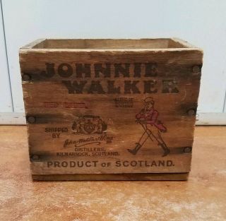 Vintage Johnnie Walker Red Label Whiskey Wood Box Miniature Bottles Wooden Crate