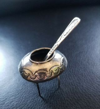 Old Silver Salt Bowl And Spoon Navajo Indian Made