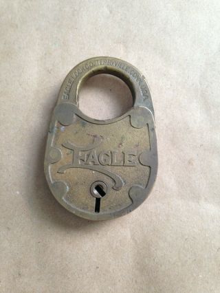 Antique Eagle Lock Co Brass Padlock No Key