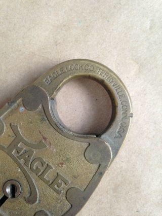 Antique Eagle Lock Co Brass Padlock No Key 2