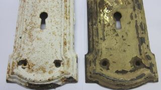 2 Antique / Vintage Victorian Matching Pressed Steel Door Knob Backplates 3