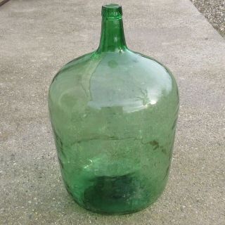 Very Large Old Spanish Green Glass Demijohn Wine Bottle,  “viresa”,  30 Liters