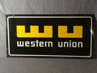 Vintage Western Union Double Sided Porcelain Sign 30 " X 15 " Mid 1900s