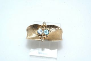 Vintage Blue Topaz & Diamond 14k Yellow Gold Florentine Ring