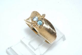 Vintage Blue Topaz & Diamond 14k Yellow Gold Florentine Ring 2