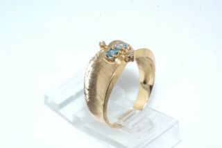 Vintage Blue Topaz & Diamond 14k Yellow Gold Florentine Ring 3