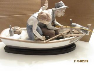Large Lladro Boat Figurine; " Fishing With Gramps " 5215,  Circa 1983
