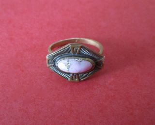 Antique Brass Ring With An Oval Pink Agate Stone