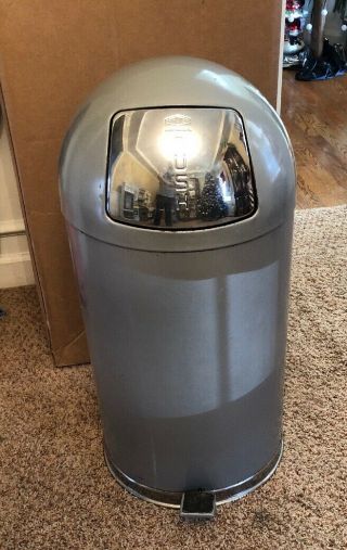 Rare Vintage United Metal Dome Top Industrial Trash Can Gray Chrome Mid Century