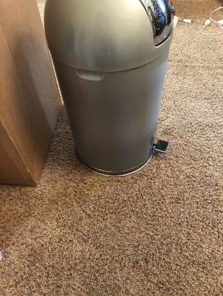 RARE Vintage United Metal Dome Top Industrial Trash Can Gray Chrome Mid Century 3