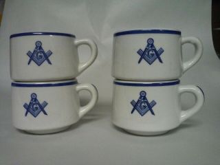 Four Tepco Restaurant Ware Masonic Low Coffee Mugs
