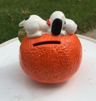 Vintage Ceramic Peanuts Snoopy On An Orange Bank Fruit Series 1966 Ufs