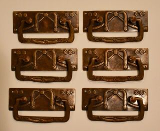 Sturdy European Brass Art Nouveau Style Bail Pulls For Drawers
