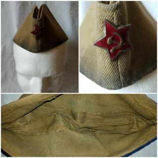 Russian Soviet Hat Pilotka Overseas Badge Ussr Red Star Rkka Side Cap Wwii