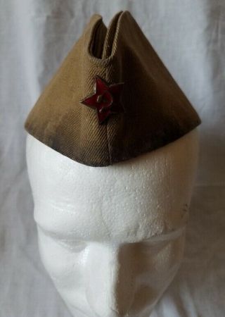 Russian Soviet hat pilotka overseas badge USSR Red Star RKKA side cap WWII 2