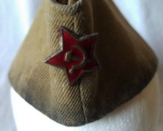 Russian Soviet hat pilotka overseas badge USSR Red Star RKKA side cap WWII 3