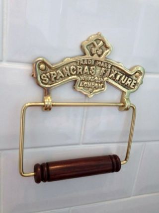 Vintage Toilet Roll Holder Shabby Chic Gold Brass Unusual Antique St Pancras Old