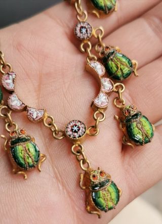 Vintage Very Rare Venetian Micro Mosaic with Scarab Necklace Dangles Art Deco 2