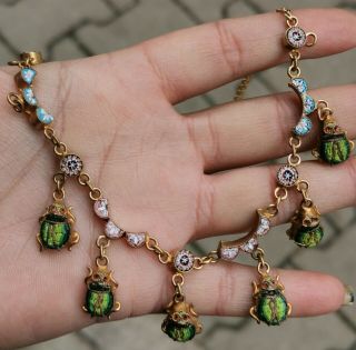 Vintage Very Rare Venetian Micro Mosaic with Scarab Necklace Dangles Art Deco 3