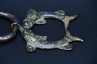 old door handle fish rare vintage tibetan handmade brass antique style knob bell 3