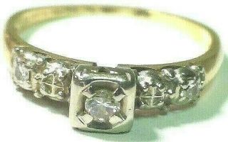 Vintage Antique Solid 14k Yellow Gold Ring With Diamonds Size 8